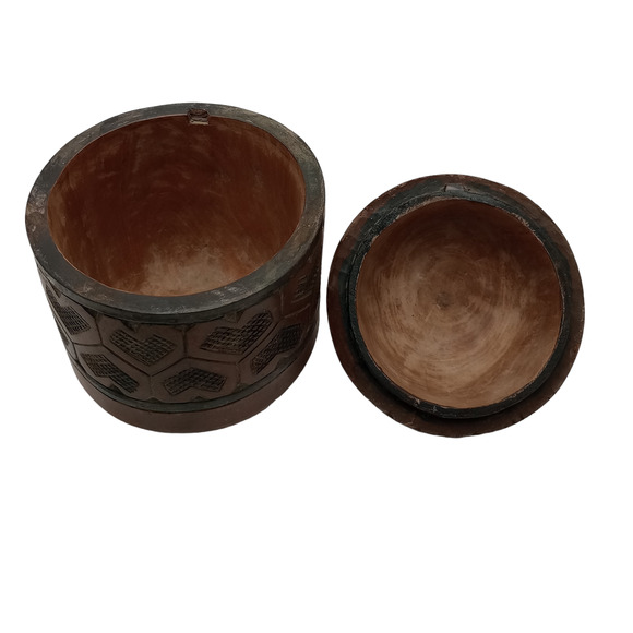 African Hand Carved Wooden Canister Artist Signed Mweng - Picture 3 of 8